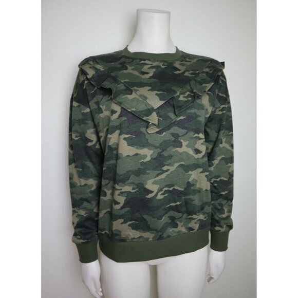WOMEN'S GREEN CAMO CAMOUFLAGE CREW NECK SWEATSHIRT TOP - NINE WEST - SIZE S NWT - Picture 1 of 5
